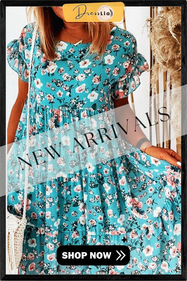 Floral Print Ruffle Sleeve Dress Summer Floral Dress With Ruffle Hem And Sleeves, Spring Tiered Flutter Sleeve Dress With Ruffle Hem, Flowy Floral Dress With Ruffle Sleeves, Spring Tiered Dress With Ruffle Hem And Flutter Sleeves, Casual Tiered Dress With Flutter Sleeves, Flowy Floral Dress With Ruffles, Flowy Floral Dress With Flutter Sleeves And Ruffles, Floral Print Ruffle Sleeve Dress, Flowy Floral Print Ruffle Sleeve Dress