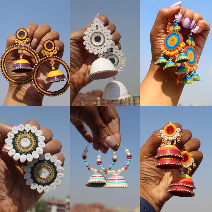 several different types of earrings being held in their hands