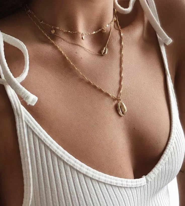 Multi Layered Shell Necklace Casual Gold Necklaces For Summer, Summer Clavicle Chain Choker As Gift, Summer Choker With Clavicle Chain As Gift, Casual Gold Necklace For Summer, Bohemian Long Layered Necklace, Elegant Summer Jewelry For Layering, Gold Layered Necklace Summer Gift, Gold Layered Necklace For Summer Gifts, Bohemian White Clavicle Chain Necklace