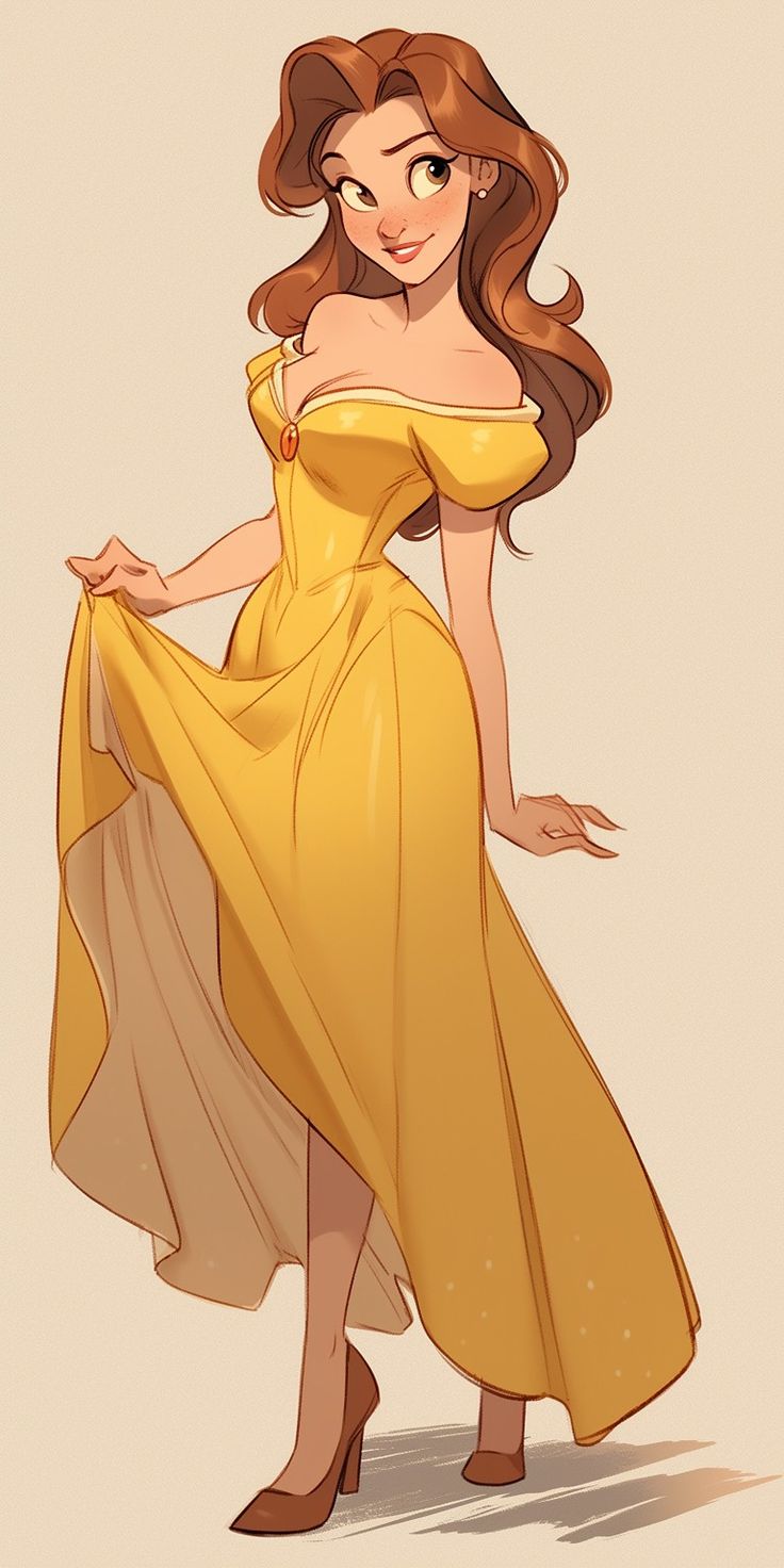 a woman in a yellow dress with long hair