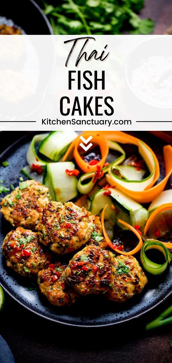 the fish cakes are ready to be eaten with cucumbers, onions and carrots