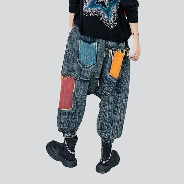 Step into the spotlight this season with our patchwork women's denim pants from the 2023 Spring-Summer Collection! Our vogue-forward pants boast a baggy fit and a high-waist for a timelessly stylish look. Constructed with drawstrings closure. these pants offer effortless versatility and unique flair.Distinctive Features Patchwork Design: Featuring a unique layered pattern. these pants are sure to turn heads and stand out from the crowd. Baggy Silhouette: Achieve a laid-back yet fashionable style High Waist Relaxed Fit Pants With Patchwork, High Waist Relaxed Fit Patchwork Pants, Spring Baggy Patchwork Pants, Casual Patchwork Denim Blue Bottoms, Baggy Wide-leg Patchwork Pants, Casual Denim Blue Patchwork Bottoms, Patchwork Relaxed Fit Ankle-length Bottoms, Trendy Patchwork Pants For Spring, Multicolor Patchwork Denim Bottoms