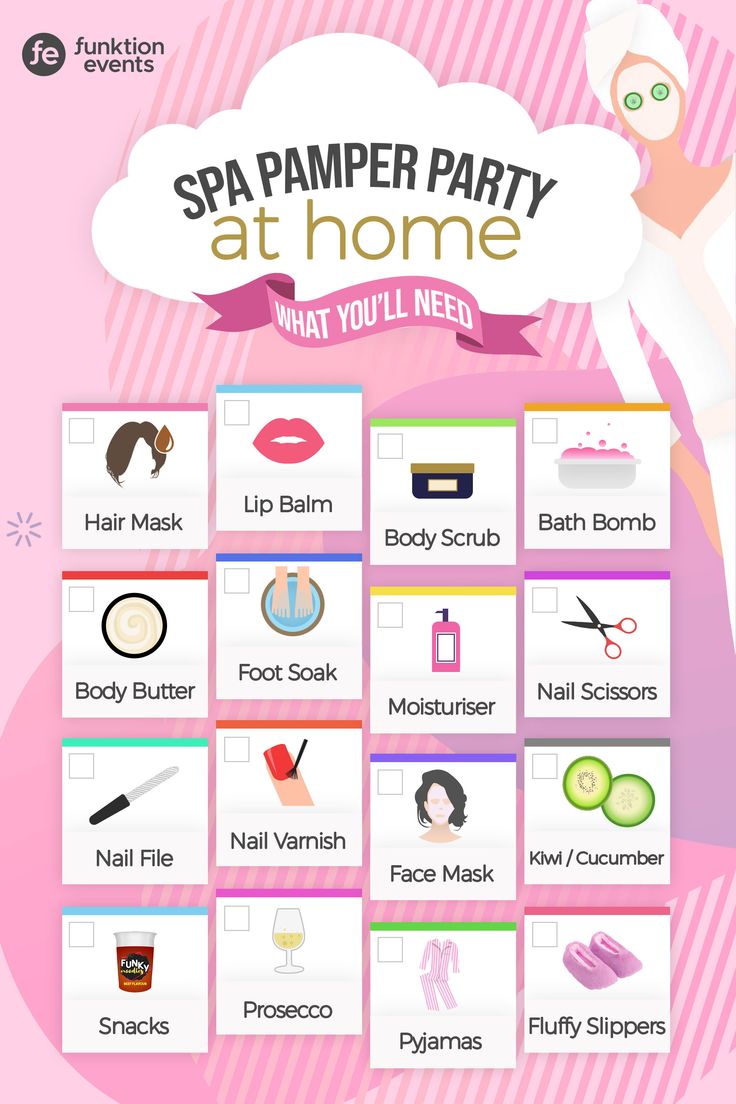 the spa pamper party at home game is displayed on a pink background with an image of