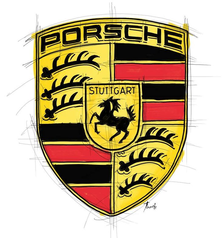 a drawing of a porsche emblem on a white background