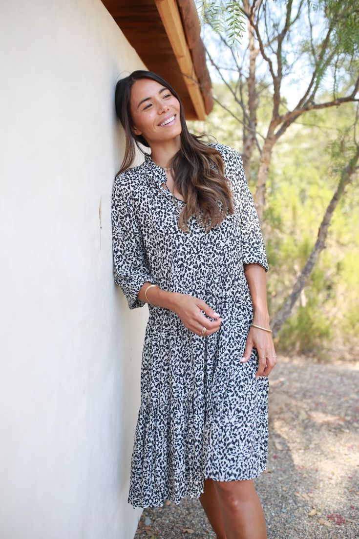 chambray and a black and white forest Black And White Forest, Sienna Dress, Loose Fit Dress, Busy Woman, White Forest, Forest Print, Chambray Fabric, Loose Fitting Dresses, Layered Skirt