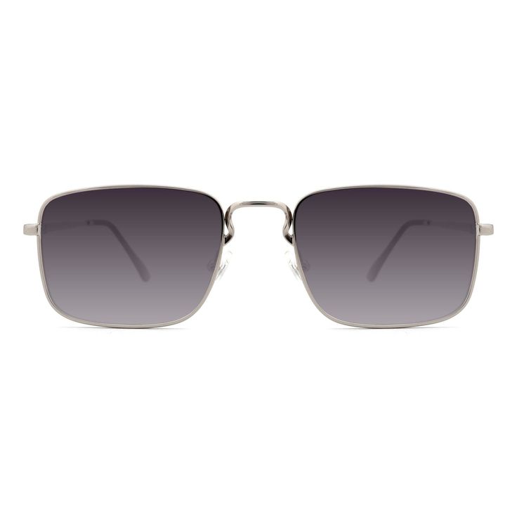 The rounded rectangular frames, subdued nose bridge and translucent temple tips work together to create a simple and fashionable set of sunglasses. The Silver metallic finish of Brooks is sophisticated and refined. This sunglasses can be tinted with multiple popular colors and look great on both men and women.