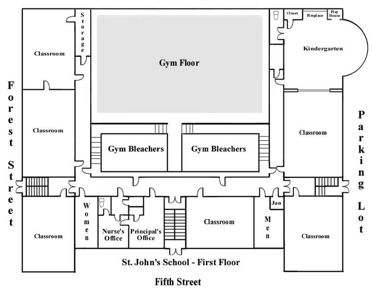 the floor plan for st john's school - first floor, showing gym floor