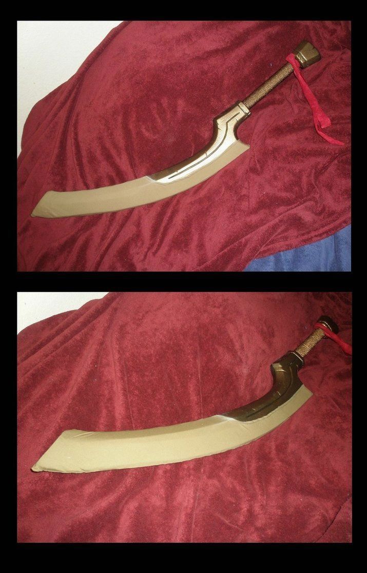 Khopesh Type 2 by BanesArmory on deviantART Cardboard Armor, Cardboard Costume, Arm Armor, Axes, Gold Paint, Blacksmithing, Larp, Swords, Art Style