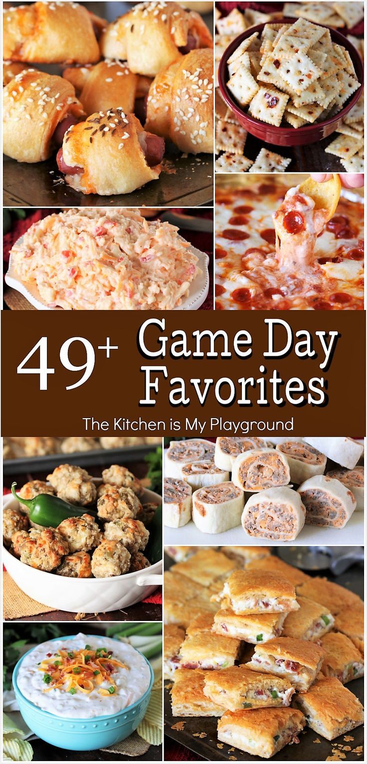 Collage of 49+ Favorite Game Day Recipes Football Food Appetizers, The Kitchen Is My Playground, Superbowl Food, Bowl Party Food, Football Snacks, Finger Foods Easy, Appetizers Easy Finger Food, Game Day Recipes, Superbowl Snacks