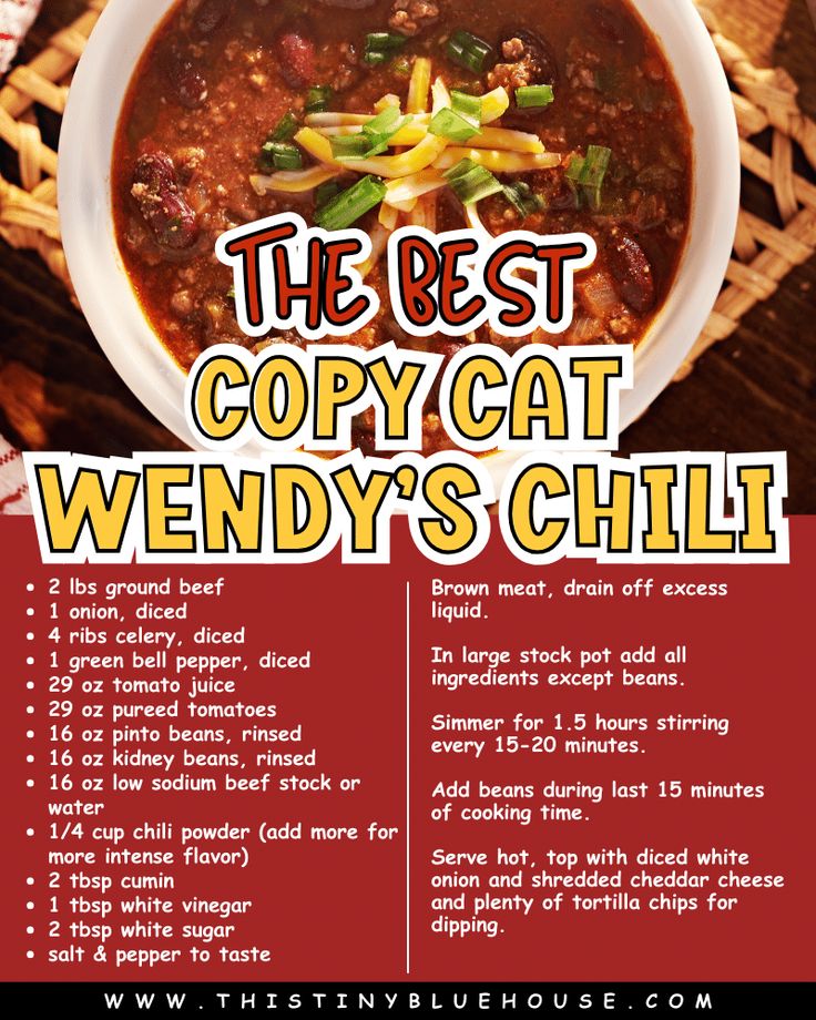 the best copycat wendy's chili recipe is shown in this advertise