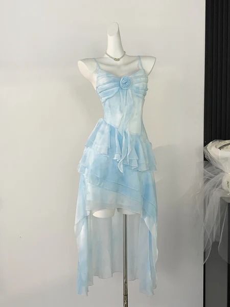 Ice Extract Sea Salt Pure Desire Sweet Waist Holiday Suspender Dress – Ncocon Dress Inspo Summer, Ice Themed Outfit, Sea Themed Dress, Water Inspired Outfits, Water Themed Outfits, Light Blue Outfit Ideas, Prom Dress Outfits, Light Blue Clothes, Light Blue Dress Outfit