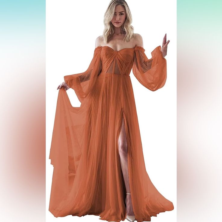 Beautiful Gown Perfect For Prom, Wedding, Or Any Formal Event! Never Worn :) Orange Dress Wedding, Formal Wedding Gown, Plus Size Ball Gown, Sleeve Prom Dress, Orange Prom Dresses, Last Unicorn, Ball Gowns Princess, Evening Dresses With Sleeves, Long Sleeve Prom