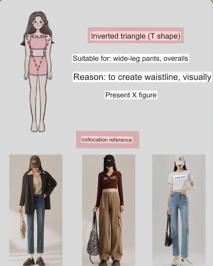 Cute Inverted Triangle Outfits, Fashion For Inverted Triangle Body Shape, Pants For Inverted Triangle Shape, Outfits Inverted Triangle, Inverted Triangle Outfits Aesthetic, Triangle Outfit, Inverted Triangle Body Shape Fashion, Inverted Triangle Body Shape Outfits, Triangle Body Shape Fashion