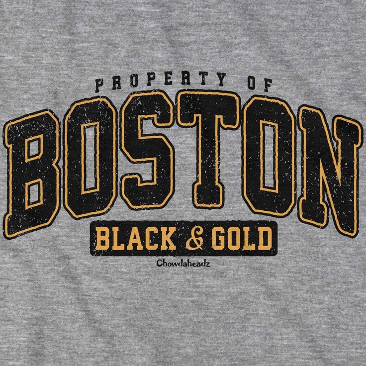 Property of Boston Black & Gold T-ShirtBe a part of the Black & Gold nation with our "Property of Boston" t-shirt. Features a vintage distressed print that has that retro look and feel.  After all you've been a wicked huge fan since like..... forevah!  So grab this classic t-shirt, to show where you're from and who you root for.  Make a great gift for all those displaced Bostonians also. Coach Hoodie, Swag Shirts, Shirt Logo Design, College Shirts, Shirt Print Design, Neck Gaiter, 로고 디자인, Cut Off Shorts, Retro Look