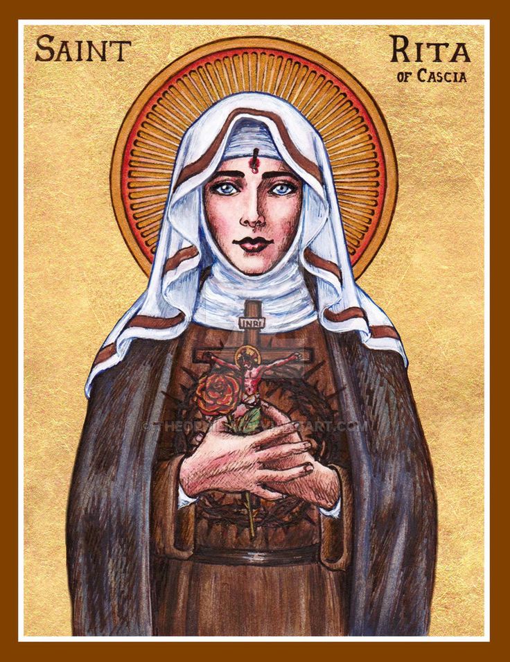 an icon of the mother mary with her hands folded over her chest and holding a rose in her right hand