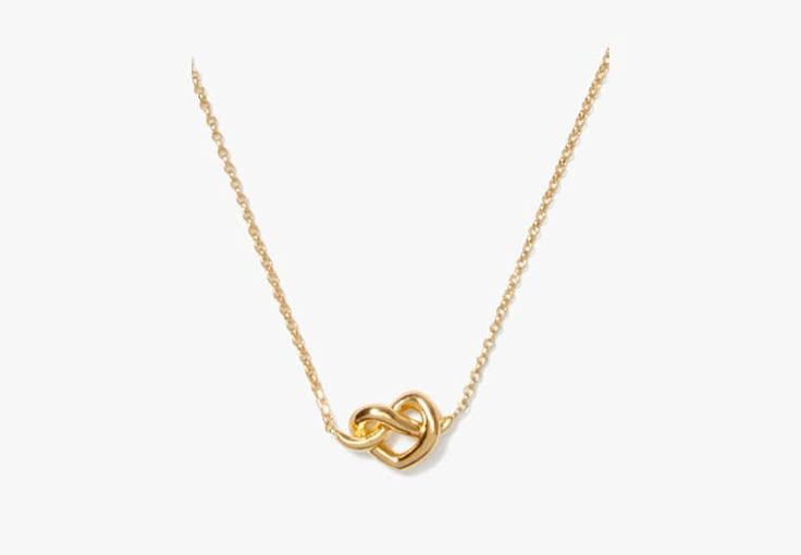 we designed this loves me knot necklace as an update to our best-selling sailor's knot. if you take a second look you might notice the knotted pendant resembles a heart. it's a nod to one of our favorite (and sweetest) emblems. | Kate Spade Loves Me Knot Mini Pendant, Gold Gold Knot Necklace, Relationship Necklaces, Anastasia Grey, Kate Spade Necklace, Sailor Knots, Jewelry Gift Guide, Wishlist 2024, 14th Birthday, Minimalist Gifts