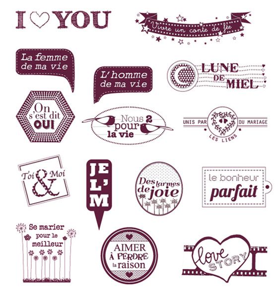 some stickers that say i love you and have different designs on them, including the words