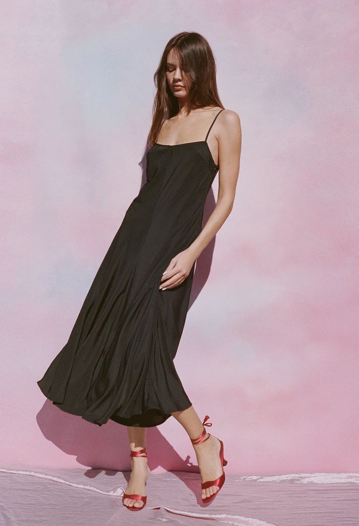 Ciao Lucia | Cristina Dress Matte Black Ciao Lucia, Kate Dress, Satin Slip, Satin Slip Dress, Cream Dress, Large Bust, Black Cardigan, The Body, Black Sweaters