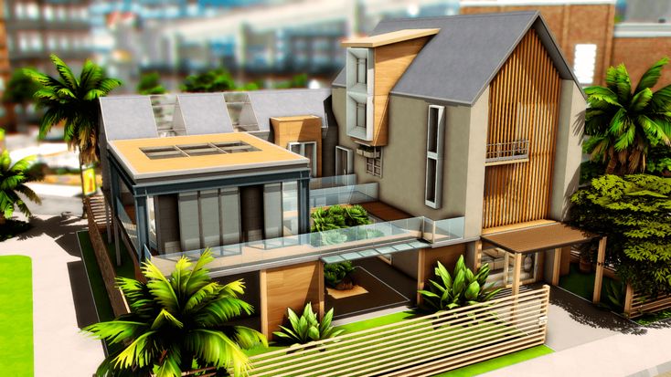 an artist's rendering of a modern home surrounded by palm trees and greenery