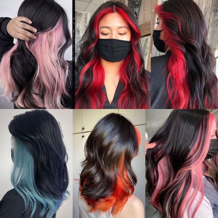 Hair Color Inside The Hair, Hair Color Back Of Head, Colour Under Hair, Hair Colour For Layered Hair, Two Strand Dyed Hair, Peekaboo Hair Color Sectioning, Half Half Hair Color Underneath, Bottom Colored Hair, Half Colour Hair