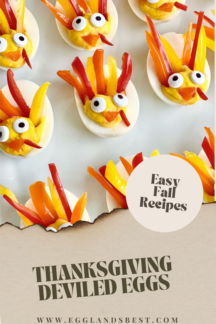 these thanksgiving deviled eggs are so cute and easy to make they look like turkeys