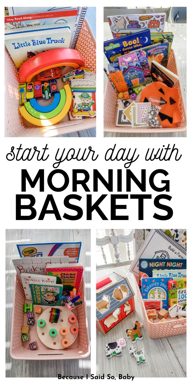 morning baskets for preschoolers 3 Year Homeschool, Daily Themes For Classroom, Screen Free Morning Basket, Screen Free Morning Routine, Three Year Old Preschool Activities, One Year Old Morning Basket, Montessori Morning Routine, Toddler Stations At Home, Montessori Morning Basket