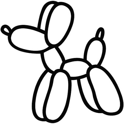 a black and white line drawing of a balloon dog on a white background with the word balloon dogs written below it