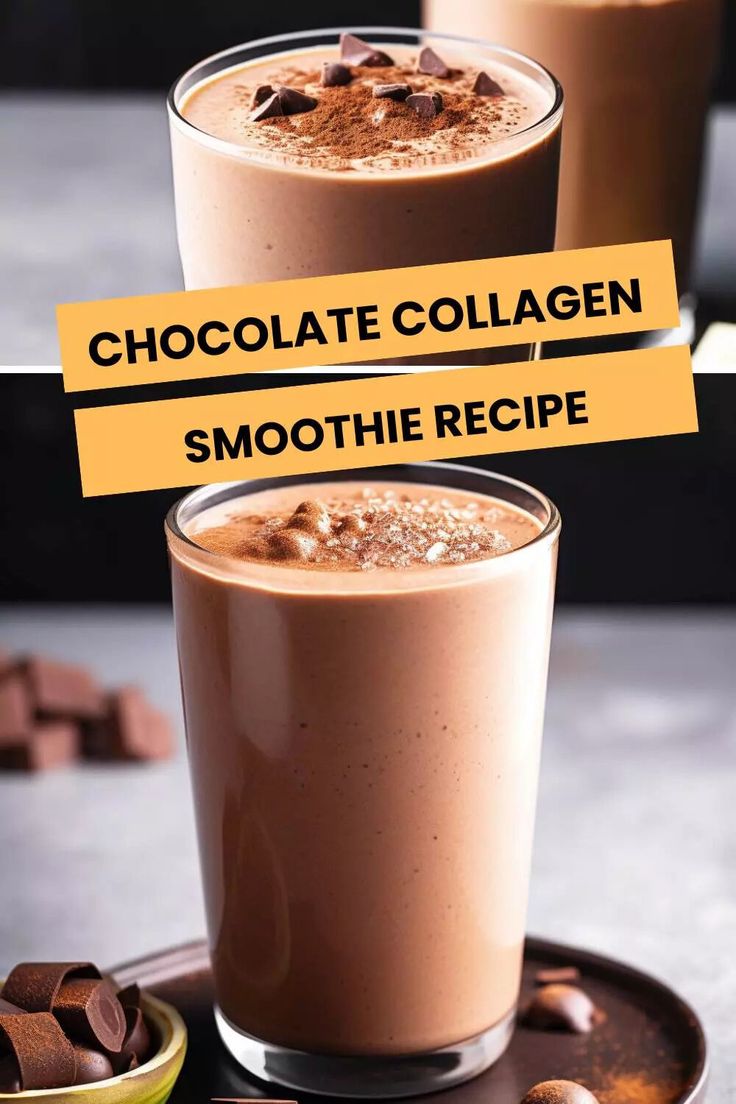 chocolate collagen smoothie recipe in two glasses