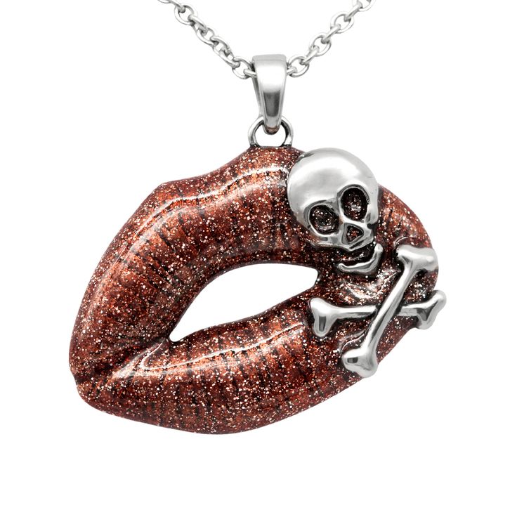 Controse - Red Lips Necklace - Toxic Love, $32.95 (https://www.controse.com/red-lips-necklace-toxic-love/) Skull Tattoo Necklace, Cheap Edgy Halloween Necklaces, Luxury Collectible Halloween Jewelry, Luxury Collectible Jewelry For Halloween, Sugar Skull Jewelry Necklaces, Lips Necklace, Toxic Love, Cross Bones, Bone Pendant