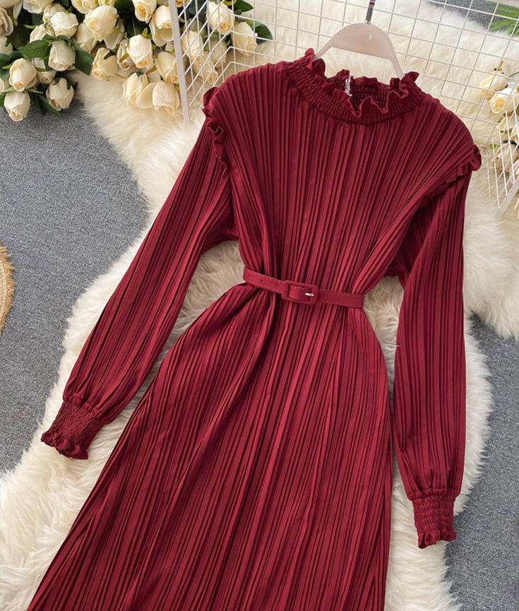 Simple A line long sleeve dress fashion dress Fabric: blended Color: black, apricot, red, yellow, pink, dusty pink Size(cm): free size length 115 bust 40 waist 140 length 55 For more pictures and videos of the dress, please contact us, thank you.