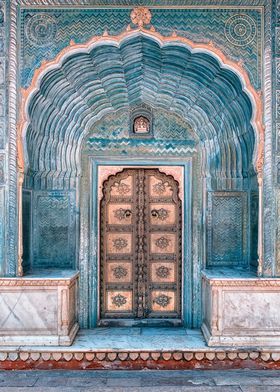 an ornate doorway in the middle of a building