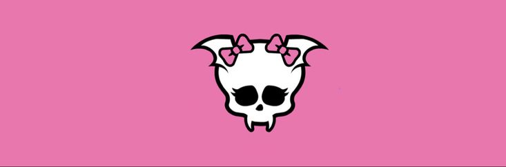 a skull with horns and bows on it's head, against a pink background