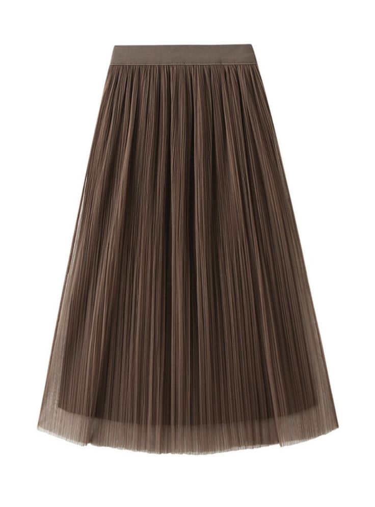 Fabric name: meshSkirt type: pleated skirtSkirt length: medium and long skirtColor: black,green, apricot, coffeeSize: average size Summer Pleated Brown Skirt, Brown Flowy Pleated Skirt For Spring, Spring Brown Flowy Pleated Skirt, Brown Flowy Flared Pleated Skirt, Brown Flowy Pleated Skirt, Brown Pleated Skirt For Summer, Brown Pleated Tiered Skirt, Summer Brown Pleated Skirt, Brown Pleated Long Skirt