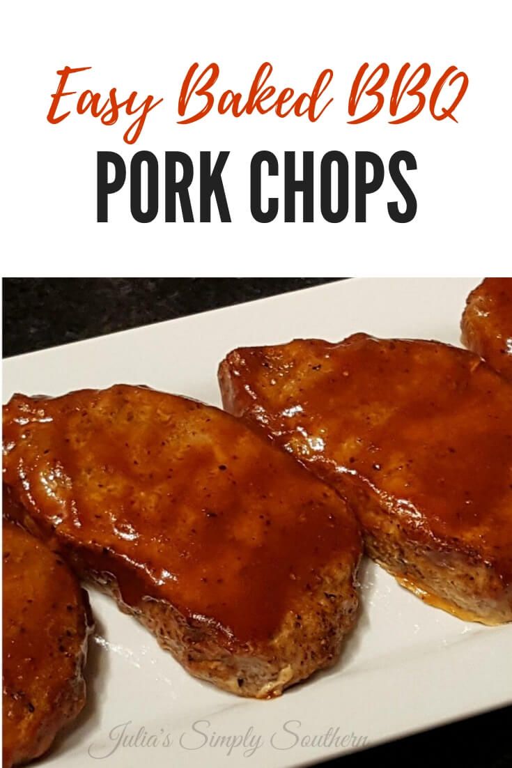 bbq pork chops on a white plate covered in gravy