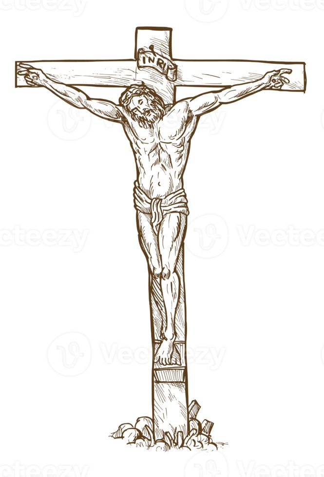 the crucifix with jesus on it's cross is shown in black and white