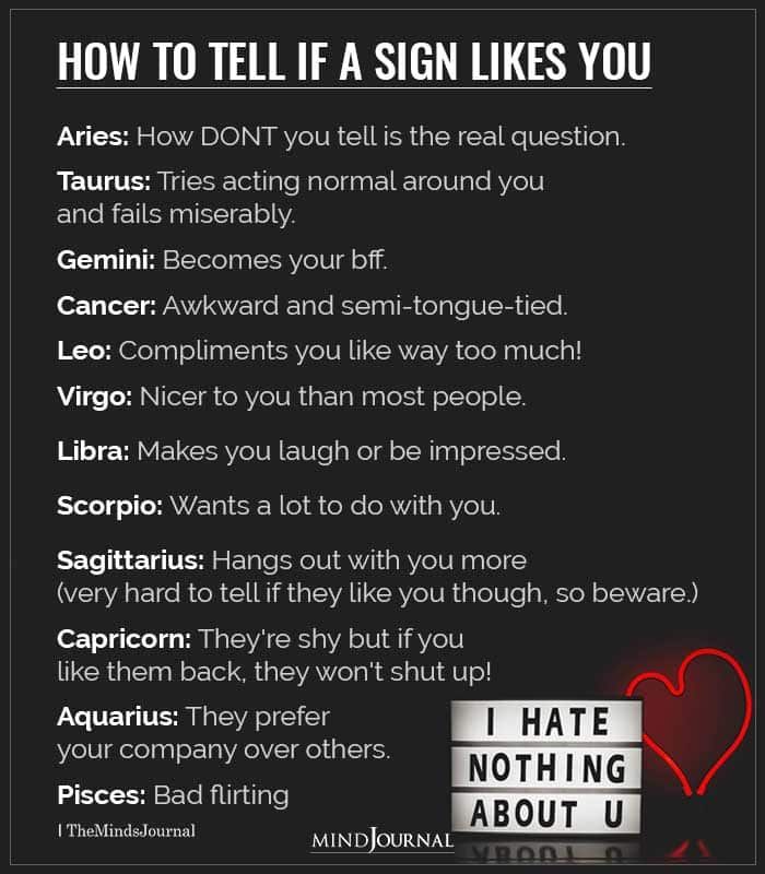 a poster with the words how to tell if a sign likes you and other things