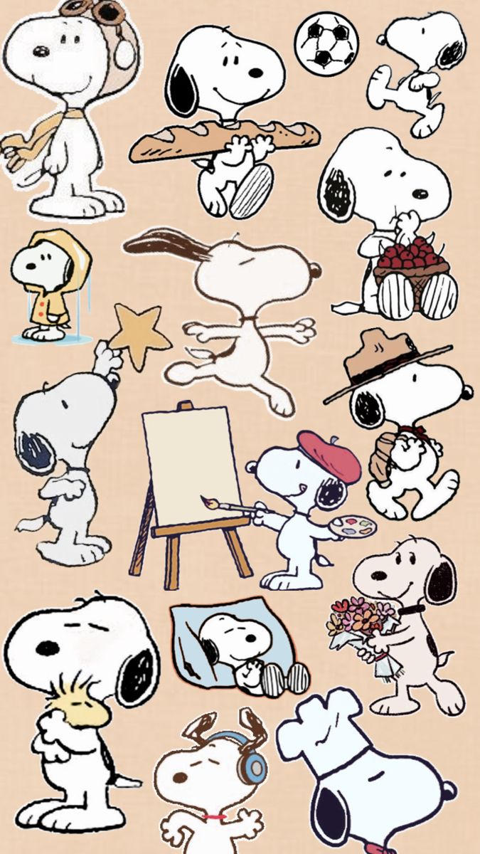 the peanuts characters are all drawn up in different styles and sizes, including one with an ease