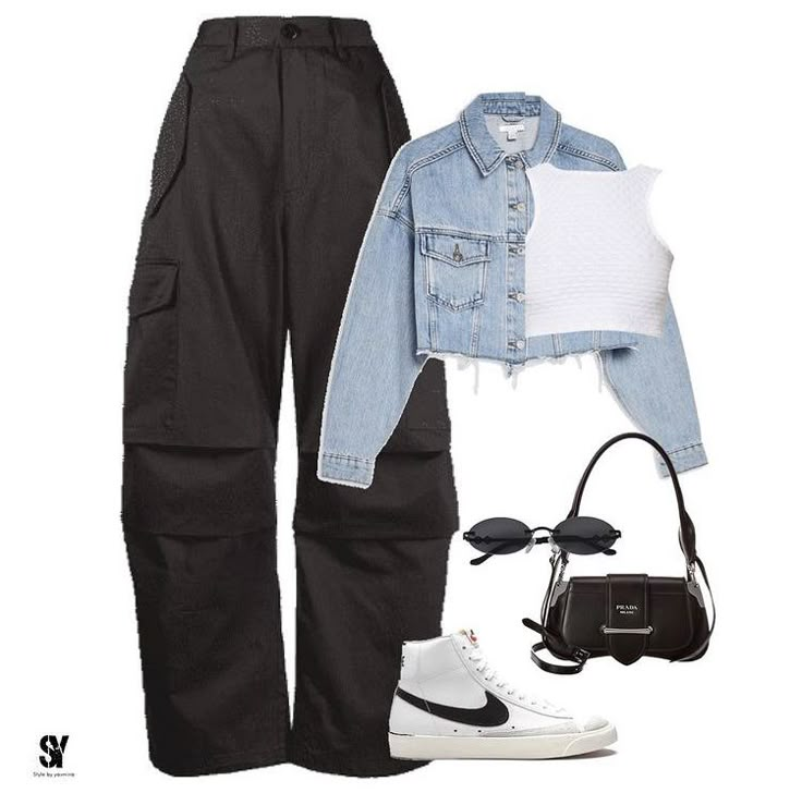 Cargo Pants Outfit Fall Street Styles, Cargo Pants And Denim Jacket Outfit, Cargo Pants With Jacket Outfit, Black Cargo Pants Outfit Fall, What To Wear With Black Cargo Pants, Fits With Cargo Pants, Cargo Pants Ootd, Ootd Cargo Pants, Outfits With Black Cargo Pants