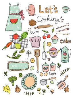 hand drawn food and cooking doodles