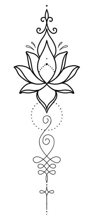 a drawing of a lotus flower with swirls on it