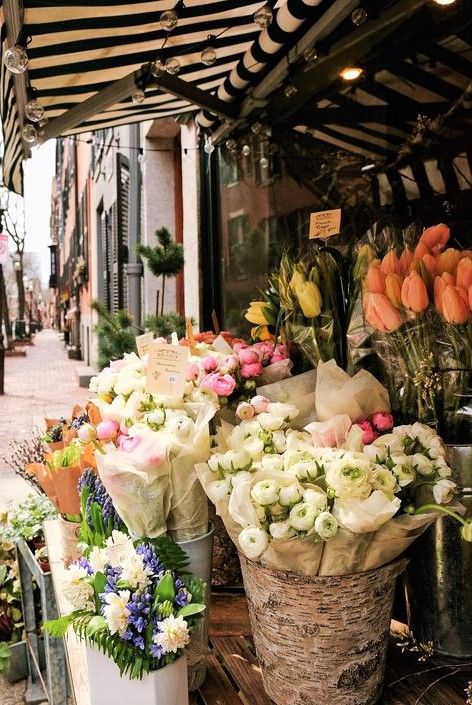 a bunch of flowers that are in buckets