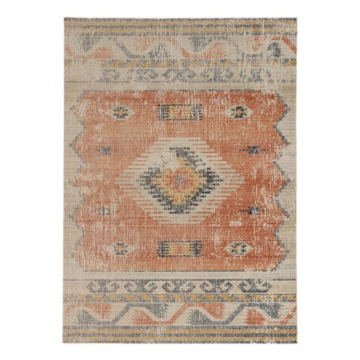 an orange and gray rug with different colors