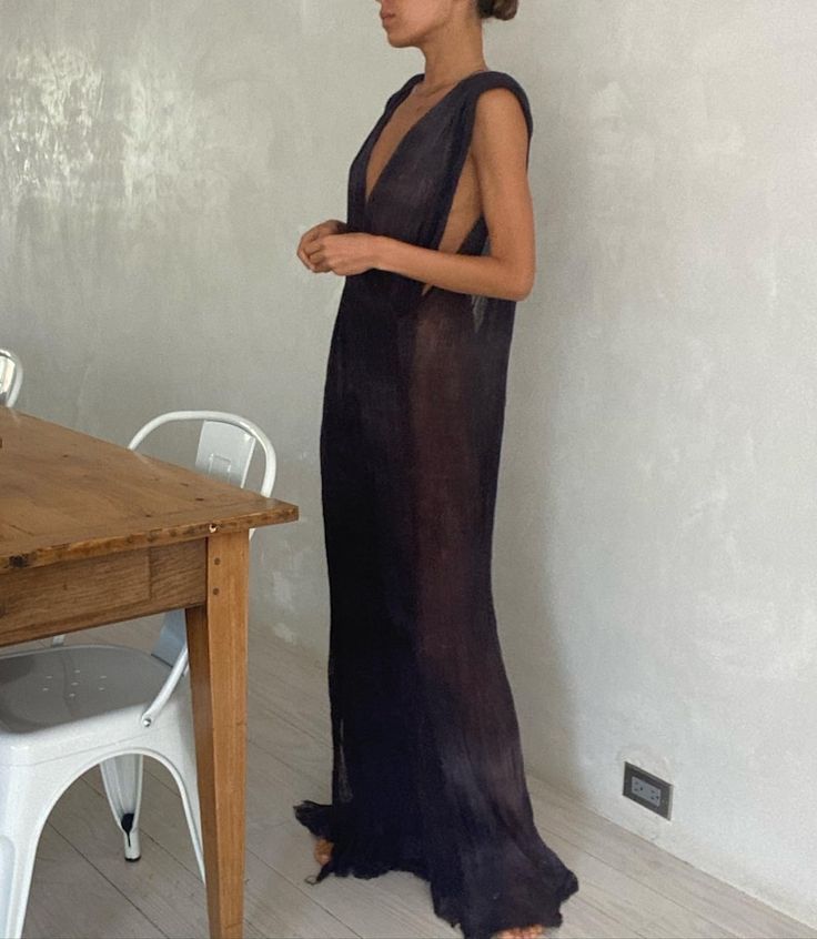 Dark Beach Dress - Etsy Spain Chic V-neck Beach Maxi Dress, V-neck Unlined Maxi Dress For Beach, V-neck Maxi Dress For Beach Cover-up In Summer, Unlined V-neck Maxi Dress For Beach, Chic V-neck Dress For Resort Season, Chic V-neck Dress For Beach Season, Summer Evening V-neck Maxi Dress, Chic Sleeveless Party Cover-up, Chic Fitted Sleeveless Cover-up