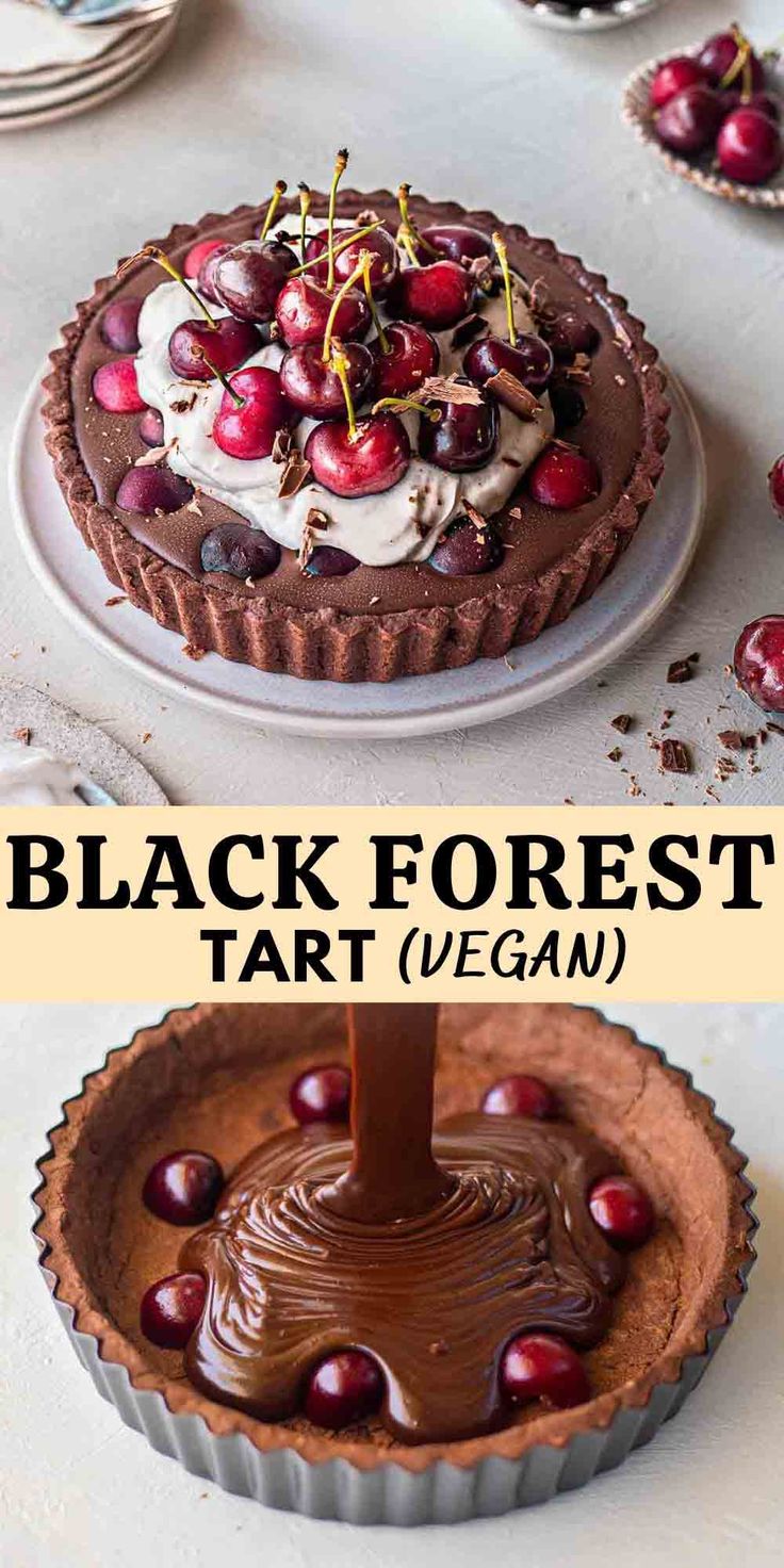 black forest tart with chocolate and cherries on top