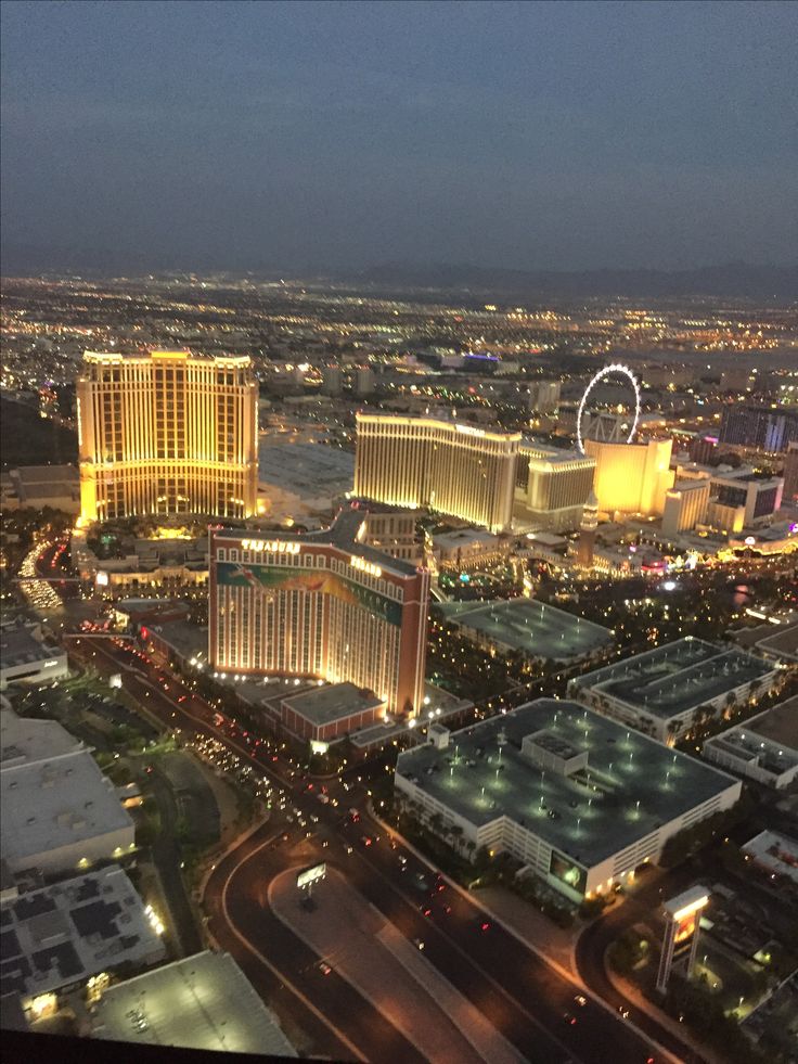 an aerial view of las vegas at night