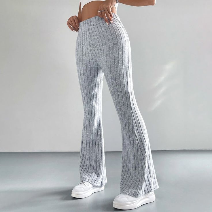 High Waist Casual Rib Knit Pants – Rachly Ribbed Flares, Casual Cargo Pants, Women Bottoms, Winter Pants, Clean Body, Bootcut Pants, Flare Leg Pants, Knit Pants, Outfit Casual