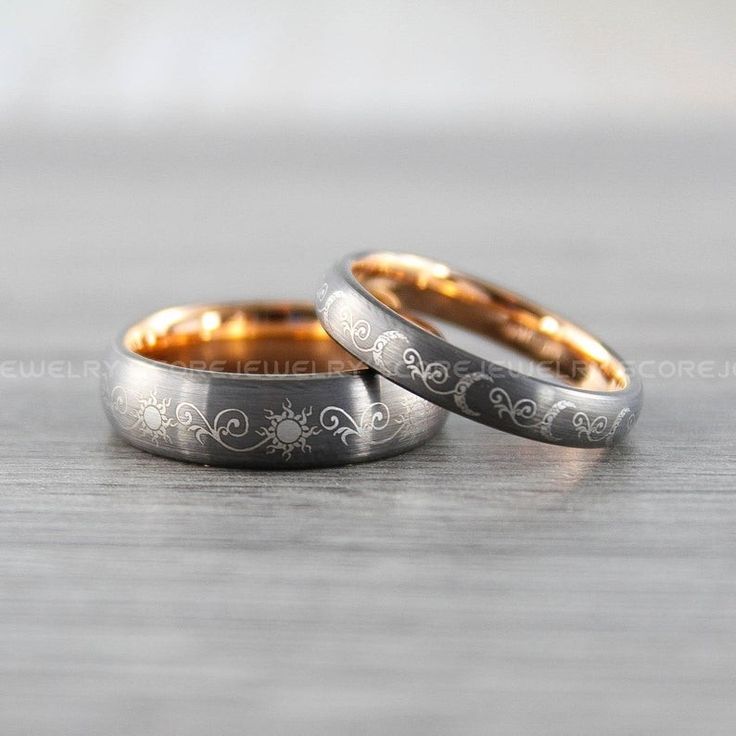 2 Piece Couple Tribal Sun and Moon Rings, Sun and Moon Wedding Bands, Tribal Sun and Moon Rings, Gunmetal Rings, Gunmetal Tungsten Bands, Sun and Moon Wedding Bands Symbolic Wedding Jewelry With Intricate Design, Wedding Rings Engraved Metal, Engraved Metal Wedding Rings, Spiritual Metal Wedding Rings, Wedding Rings With Intricate Metal Design, Adjustable Moon Phase Rings For Wedding, Crescent Moon Phase Wedding Jewelry, Spiritual Wedding Jewelry With Sun And Moon Design, Spiritual Sun And Moon Design Jewelry For Weddings