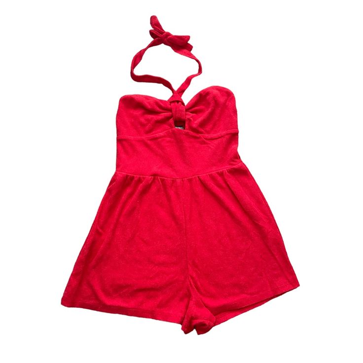 New With Tags Chic Red Jumpsuits And Rompers For Summer, Red Cotton Summer Jumpsuits And Rompers, Red Jumpsuits And Rompers For Beach In Spring, Red Jumpsuits And Rompers For Spring Beach Outings, Red Jumpsuits And Rompers For Summer Day Out, Red Summer Jumpsuits And Rompers For Loungewear, Red Jumpsuits And Rompers For Spring Loungewear, Red Cotton Loungewear Jumpsuits And Rompers, Chic Red Jumpsuits And Rompers For Vacation