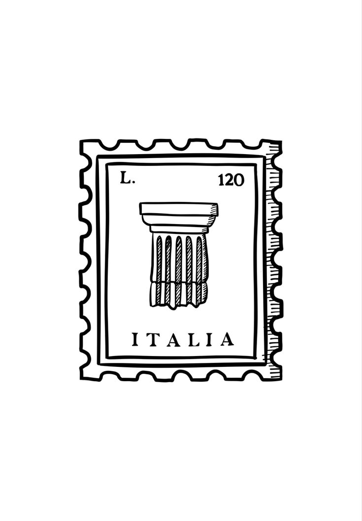 a stamp with the word italia on it and three columns in front of them, as well as an inscription that says italy