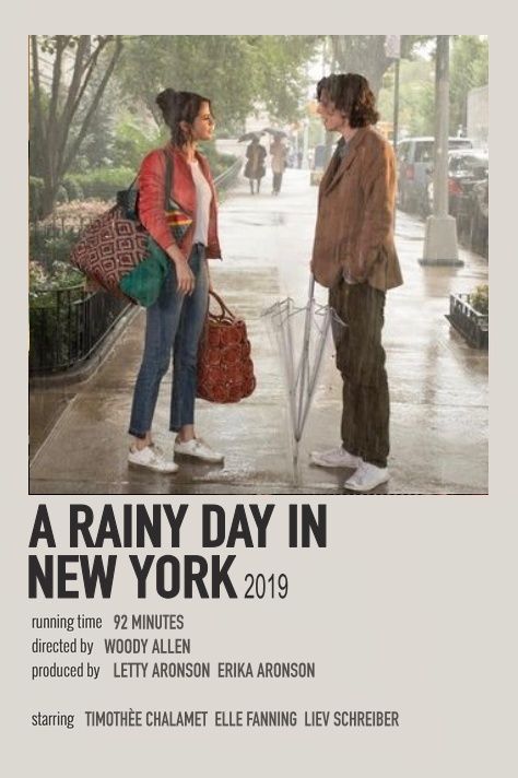 a rainy day in new york poster with two women talking to each other on the sidewalk